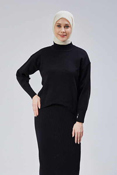 Lumieer Women's Hijab High Collar Solid Long Sleeve Sweater and Knitwear Hijab Dress Suit