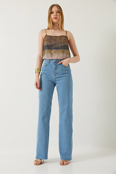 Bianco Lucci High Waist Cut-Out Women's Denim Trousers - Straight Wide 1077 60261307