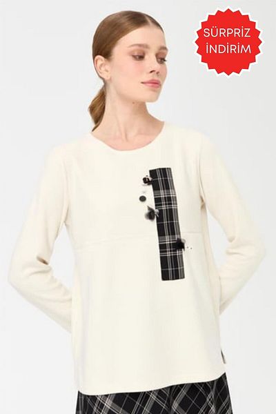 Esswaap Plaid Patterned Skirt Blouse Set Black