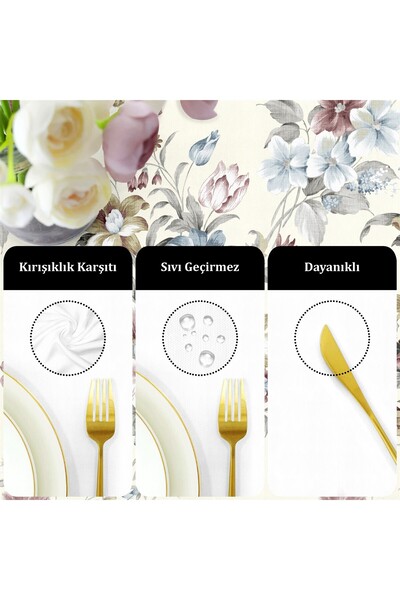 Evim Canvas Daisy Gül Kurusu Sıvı Geçirmez Leke Tutmaz Masa Örtüsü