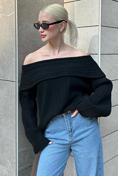 Madmext Black Madonna Collar Women's Sweater Mg2274