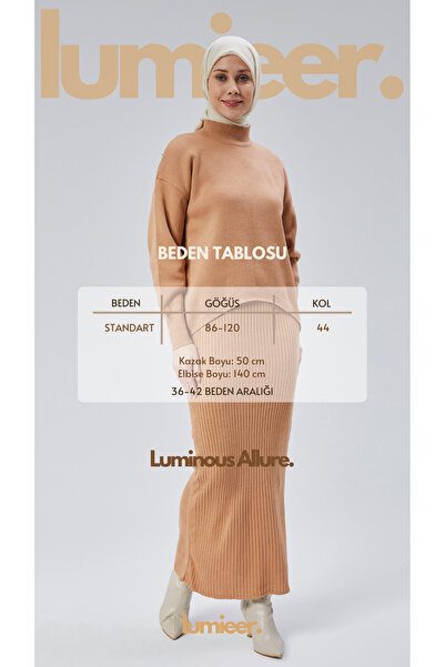 Lumieer Women's Hijab High Collar Solid Long Sleeve Sweater and Knitwear Hijab Dress Suit