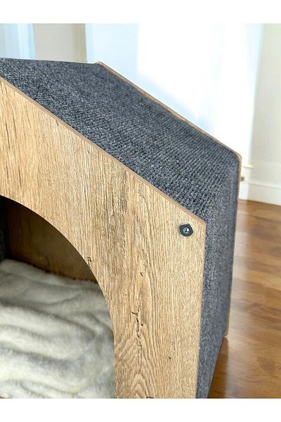 BEYLİNİ بيت القطط المحمول المفكك مقاس 30 × 45 × 45، وسادة وسادة أنيقة مزخرفة على شكل كوخ