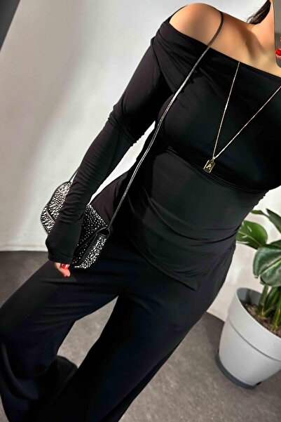 Butik Gardrop Fekete modális öltöny - Drapéria blúz és nadrág