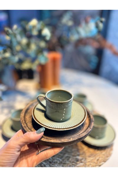 Kütahya Porselen Adler Green Coffee Cup Set 12 Pieces for 6 People