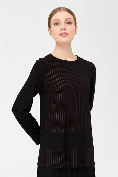 Esswaap Glitter Patterned Pleated Skirt Set Black