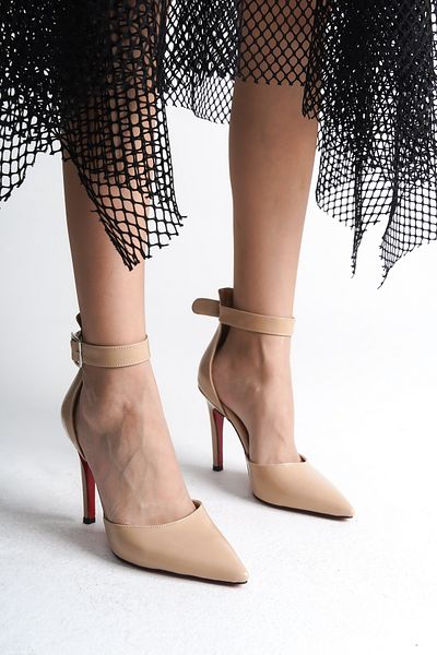 Ayakkabı Ateşi Stiletto de damă din piele lăcuită nudă cu vârf ascuțit - pantofi cu toc salcie