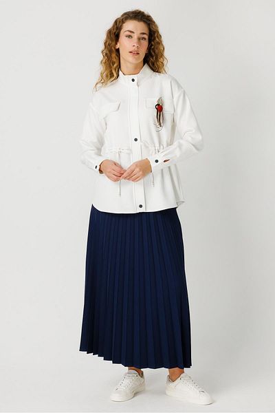 Esswaap Navy Blue Pleated Skirt and Jacket Set