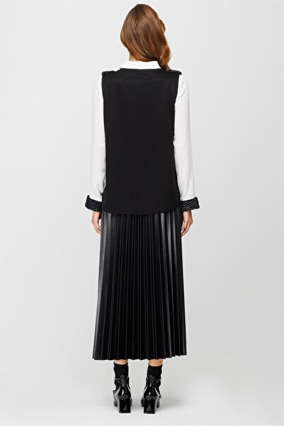 Esswaap Kürk Süeter Detaylı Tunik Etek Süeter Takım Siyah