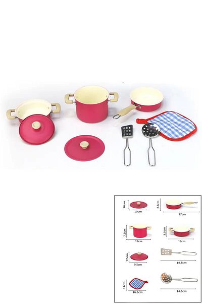 welcomein Toy 8 Piece Pink Enamel Pot Pan Set