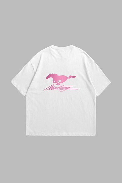 Sekizbiraltı Λευκό μπλουζάκι Unisex με στάμπα Mstng Racing Oversize