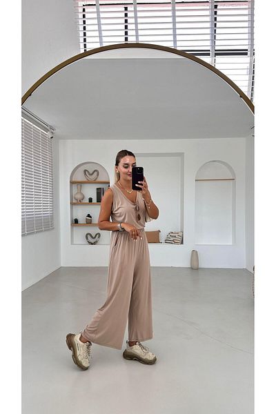 Sezgi Tekin Low-Cut Mink Modal Jumpsuit with Back Zipper Waist