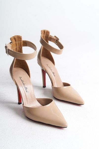 Ayakkabı Ateşi Stiletto de damă din piele lăcuită nudă cu vârf ascuțit - pantofi cu toc salcie