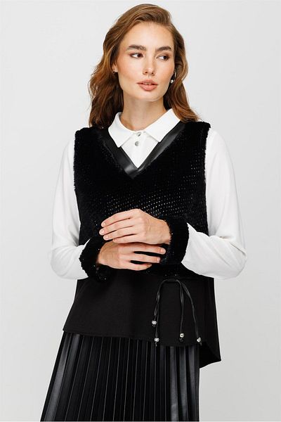 Esswaap Fur Suede Detailed Tunic Skirt Suede Set Black