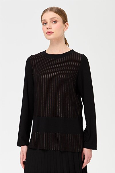 Esswaap Glitter Patterned Pleated Skirt Set Black