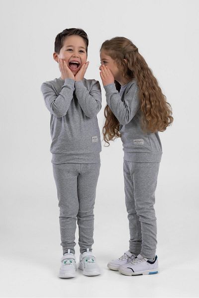 BAYKAR Gray Unisex Kids Tracksuit Set - Comfortable Rib Fabric