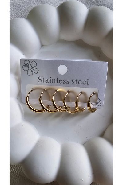 SİBEL AKSESUAR Set of 6 Steel Ring Earrings