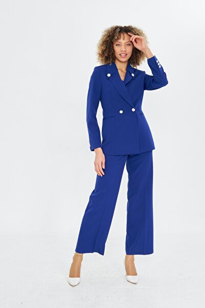 LOVELF Yakası Düğme Detaylı 3lü Takım Saks