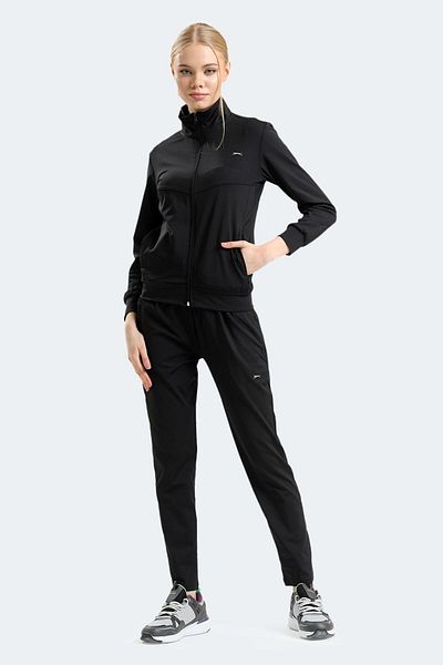Slazenger Relaxed Fit Zippered Stand Collar Women's Tracksuit Set Sports Set Black