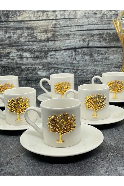 YzHome 6-Person 12-Piece White Porcelain Tree of Life Coffee Cup Set 100ml