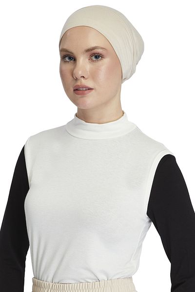Altobeh Organic Sleeveless Turtleneck Lycra Women's Zero Sleeve Bodysuit - Ecru