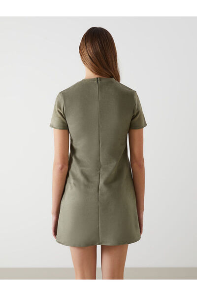 LC Waikiki Γυναικείο φόρεμα LCW Comfort Khaki με λαιμόκοψη και πέτρες