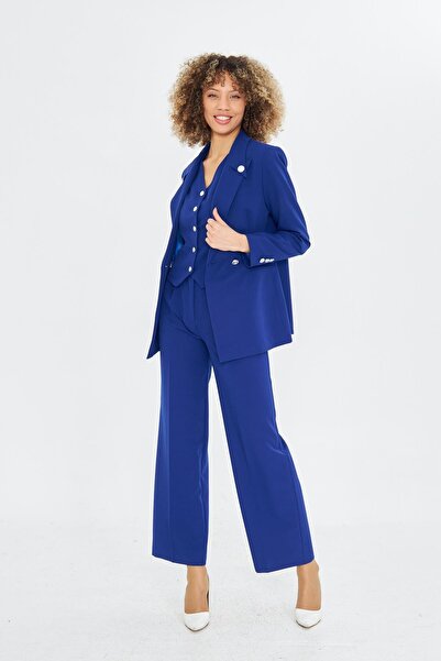 LOVELF Yakası Düğme Detaylı 3lü Takım Saks