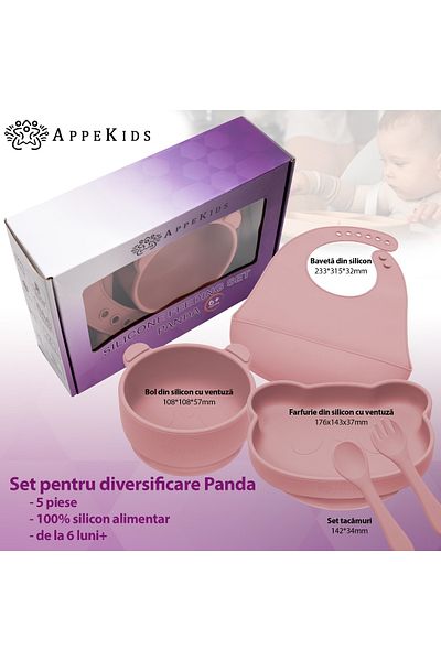 OEM Set Diversificare, AppeKids, 100% Silicon, Panda - Old Rose