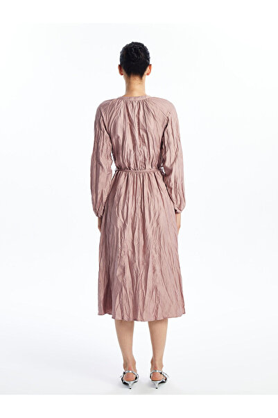 LC Waikiki Pink Scoop Neck Straight Long Sleeve Satin Dress