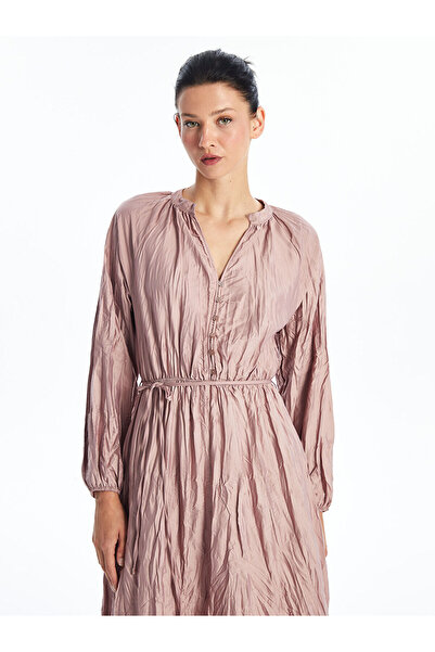 LC Waikiki LCWAIKIKI - szatén női ruha, szivárgó gallér, tömör hosszú ujjú