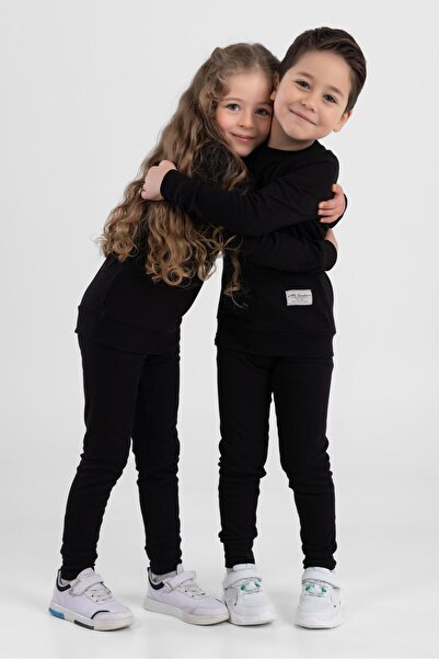 BAYKAR Черен унисекс детски анцуг - удобна материя в ребрата