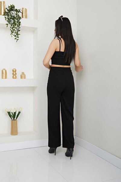 Santra Bol Paça Önden Çımalı Bel ve Bacak Bölgesi Toparlayıcı Pantolon