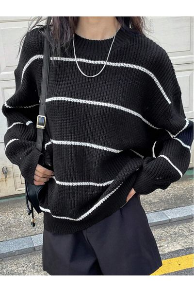 Dier Moda Pulover de damă cu dungi negre supradimensionate