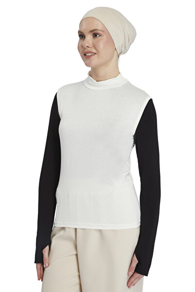 Altobeh Organic Sleeveless Turtleneck Lycra Women's Zero Sleeve Bodysuit - Ecru