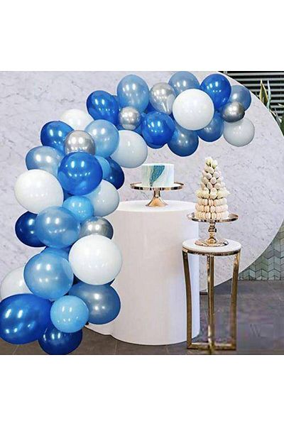 Parti Dükkanım Balloon Chain - Blue White Silver 95 Pieces
