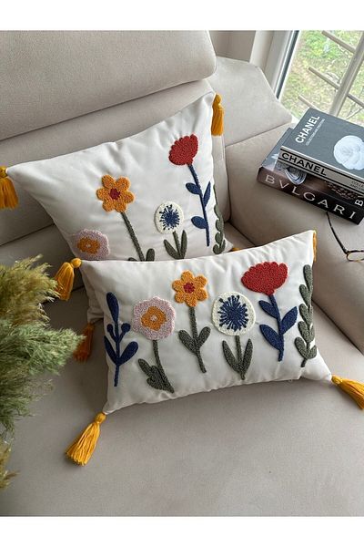 Reset Punch Embroidered 2 Pieces Throw Pillow Cover