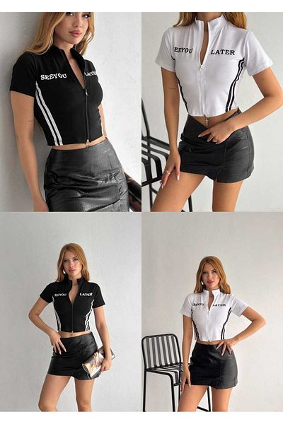 Touz Moda Κοντό μανίκι See You Later Μπλούζα με φερμουάρ