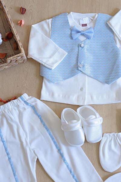 Sitilin Erkek Bebek Yelekli Papyonlu Mevlit Takımı Lüks Özel Gün ve Mevlütlük Süslü Set 0 - 3 AY STL6941