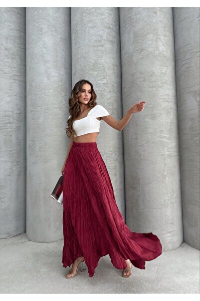 jennyfer garment İTHAL SATEN KUMAŞ ASİMETRİK KESİM PLİSELİ ETEK