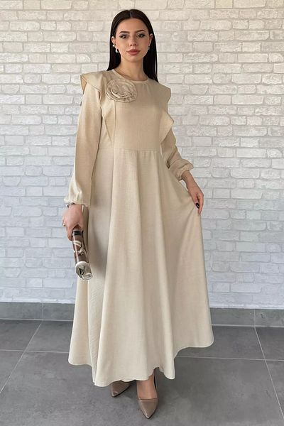 GÜLSELİ Πέτρινο τριαντάφυλλο με λεπτομέρεια Hijab Flared φόρεμα