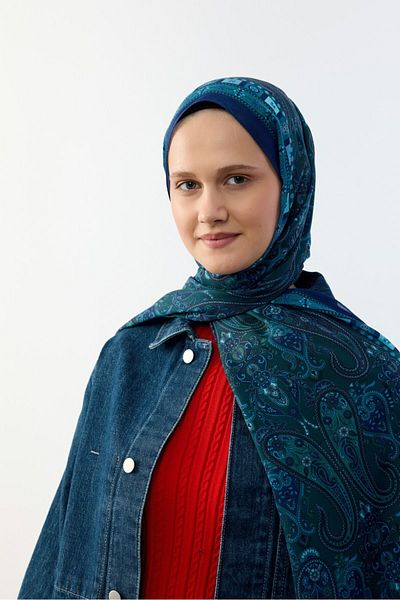 MİRSOY SCARF Şal cu model etnic albastru - model asiatic