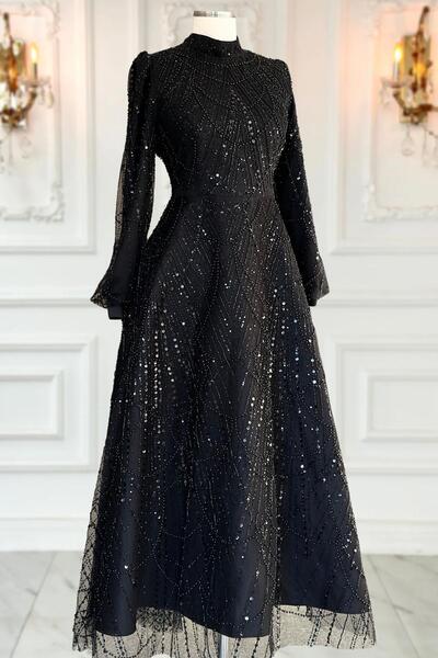 Amine Hüma Karina Abiye Elbise Siyah