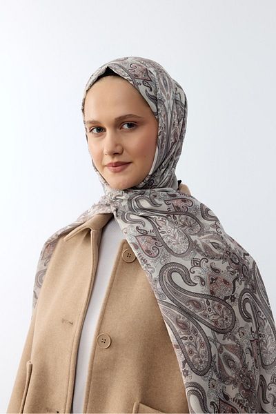 MİRSOY SCARF Ethnic Σάλι με ασιατικό σχέδιο - Ασημί Γκρι