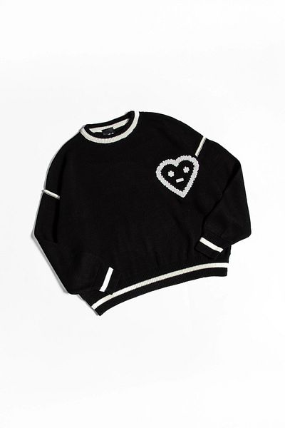 Sokak Butik Pulover oversize unisex negru din tricotaje cu detaliu de plasture
