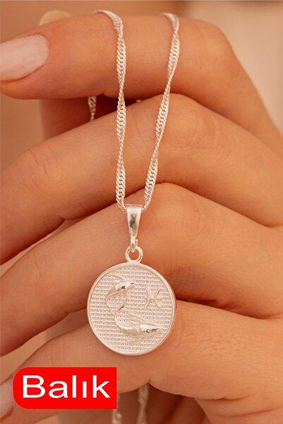 OSMANLI GÜMÜŞ Kadın Gümüş Kolye - Gümüş Yuvarlak Model Burç İşlemeli Kadın Kolye