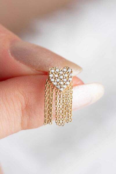 Bayar Gold 14 Ayar Zincirli Kalp Küpe