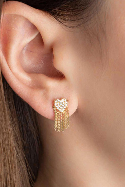 Bayar Gold 14 Ayar Zincirli Kalp Küpe