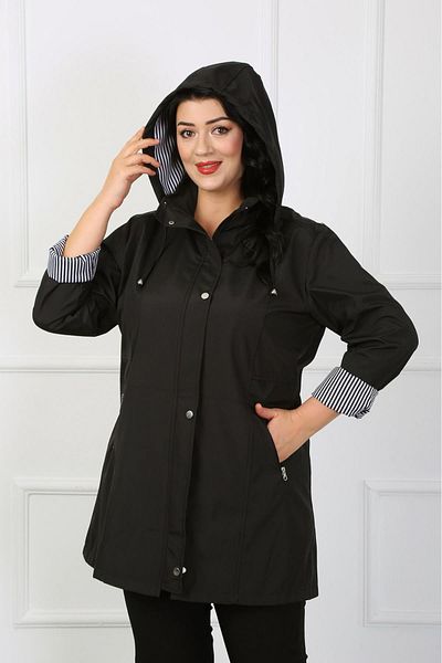 By Alba Collection Γυναικεία καμπαρντίνα με μαύρη εσωτερική ρίγα Plus Size