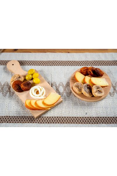 Zevahir Mobilya Dekorasyon Wooden Round Presentation and Cutting Board, Vegetable, Fruit and Cookie Plate for Breakfast and Serving