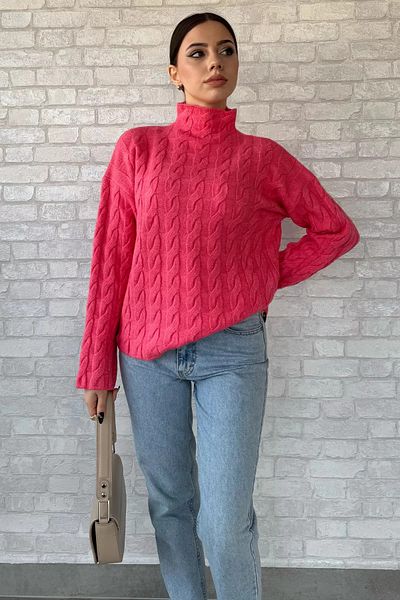 GÜLSELİ Light Pink Half Turtleneck Patterned Women's Knitwear Sweater